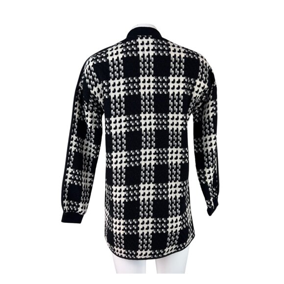 Long Line Bomber Jacket In Black And White Tweed - Picture 2 of 2